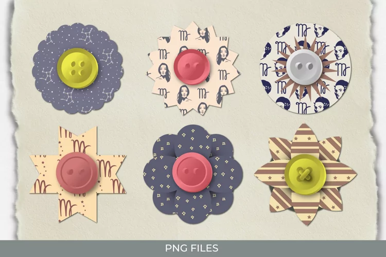 Vintage Virgo Sign Seamless Pattern with Buttons