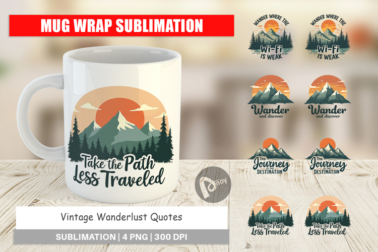 Mug Wrap Vintage Wanderlust Quotes