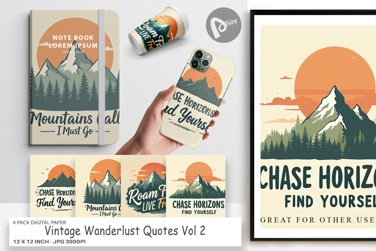 Digital Paper Vintage Wanderlust Quotes