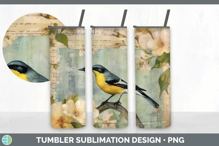 Vintage Warbler Bird Tumbler | Sublimation 20 oz Skinny Tumb