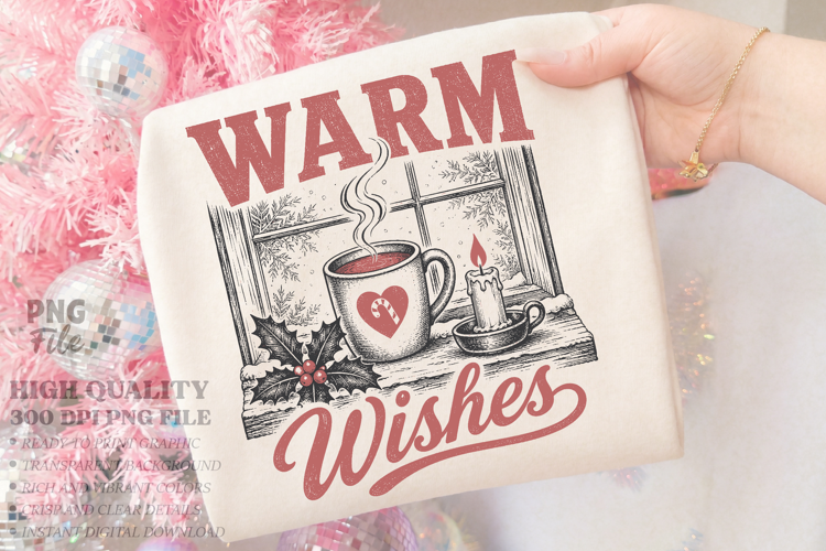 Vintage Warm Wishes Christmas Design PNG, Winter Cozy PNG