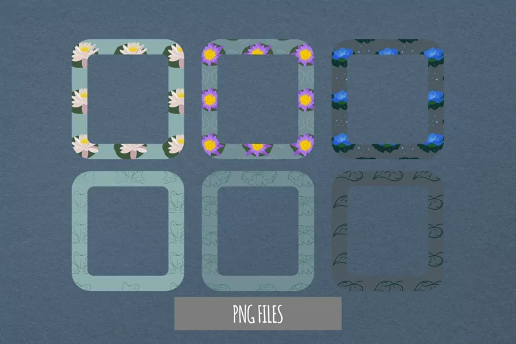 Vintage Water Lily Flowers Pattern Frame Set