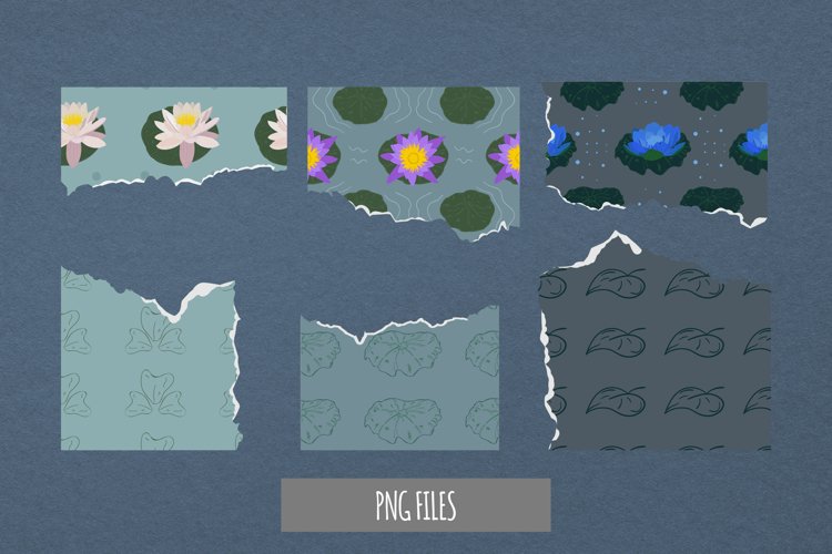 Vintage Water Lily Flowers Pattern Torn Paper