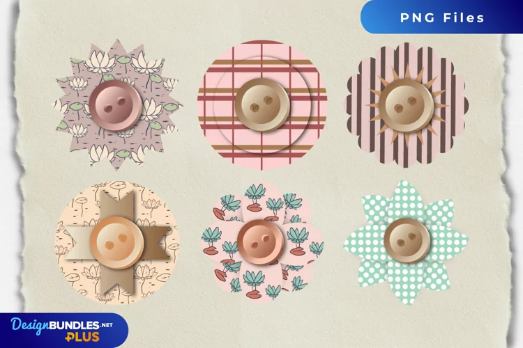 Vintage Water Lily Flowers Pattern with Buttons