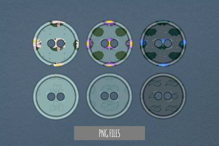 Vintage Water Lily Flowers Pattern Button