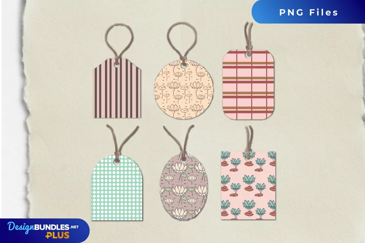 Vintage Water Lily Flowers Patterned Shaped Tag