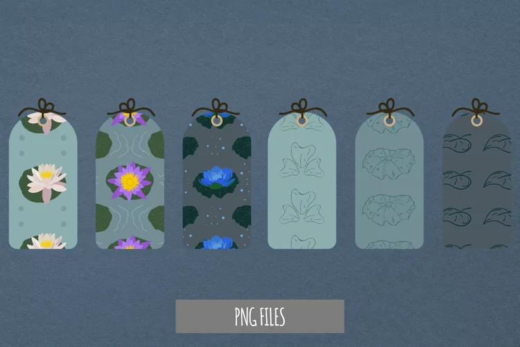 Vintage Water Lily Flowers Patterned Shaped Tag