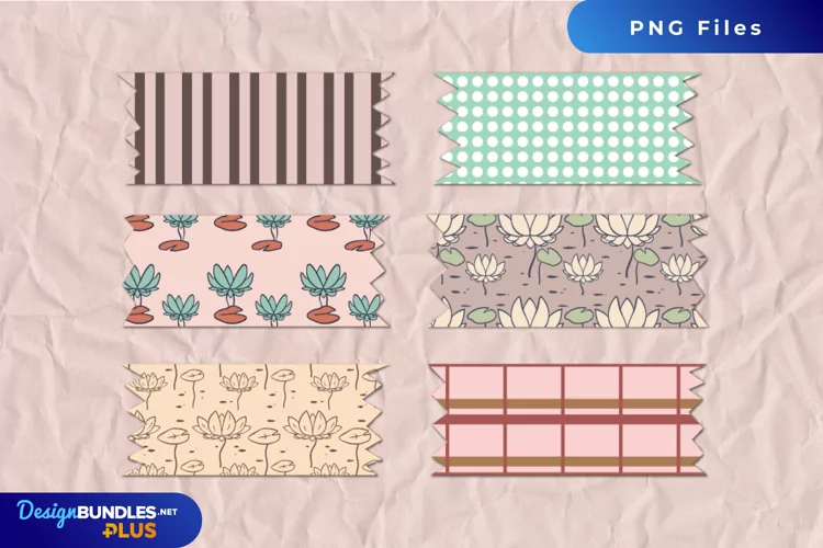 Vintage Water Lily Flowers Patterned Tape