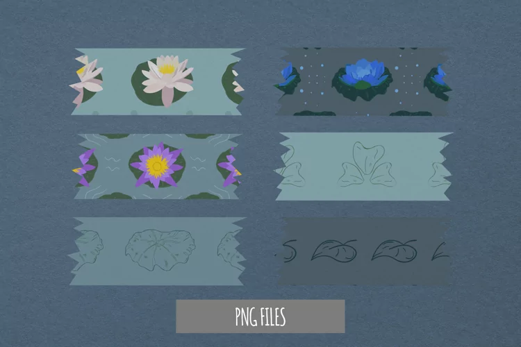 Vintage Water Lily Flowers Patterned Tape