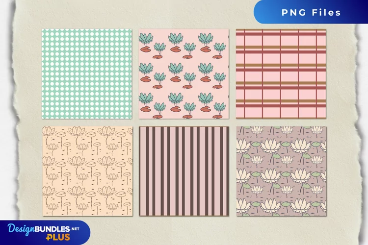 Vintage Water Lily Flowers Seamless Pattern Paper Packs