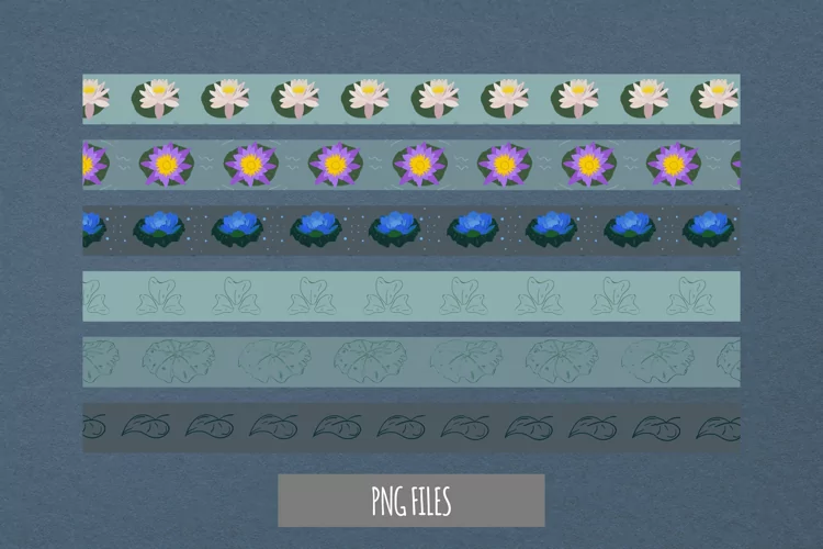 Vintage Water Lily Flowers Seamless Stripe