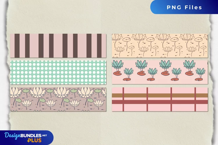 Vintage Water Lily Flowers Seamless Strips