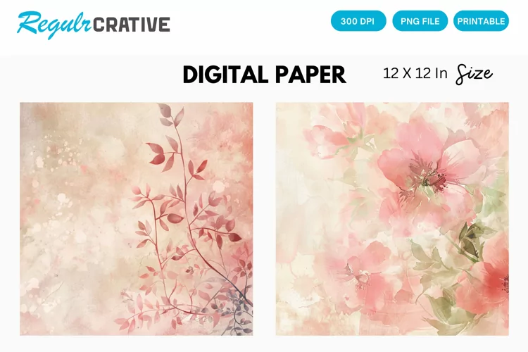 Vintage Watercolor Pale Pink Digital Paper