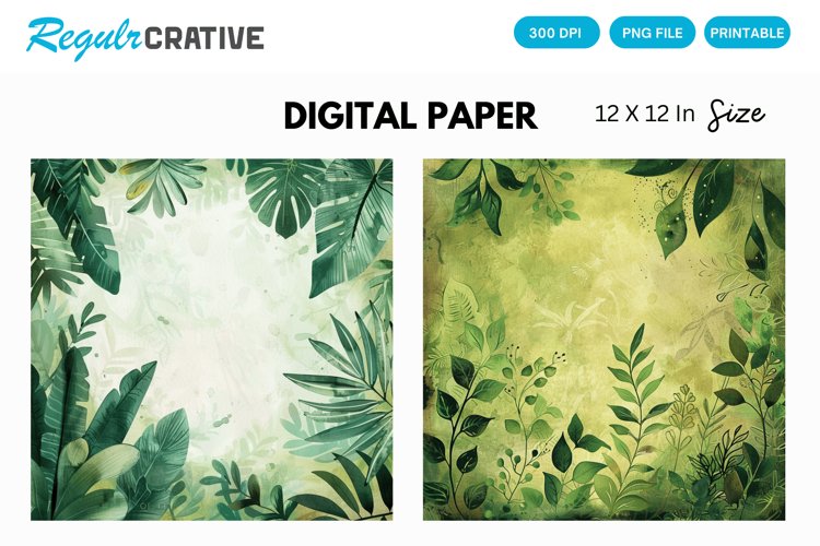 Vintage Watercolor Greenery Hippie Digital Paper