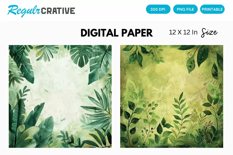 Vintage Watercolor Greenery Hippie Digital Paper
