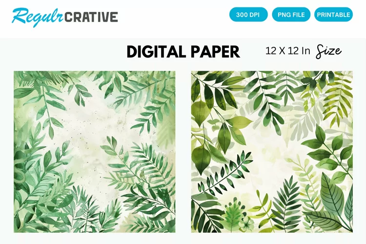 Vintage Watercolor Greenery Hippie Digital Paper