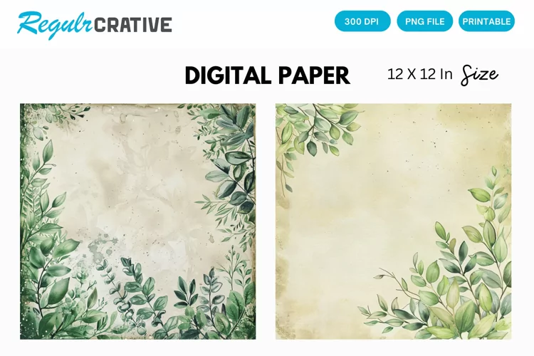 Vintage Watercolor Greenery Digital Paper