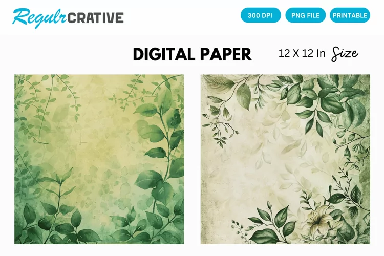 Vintage Watercolor Greenery Digital Paper