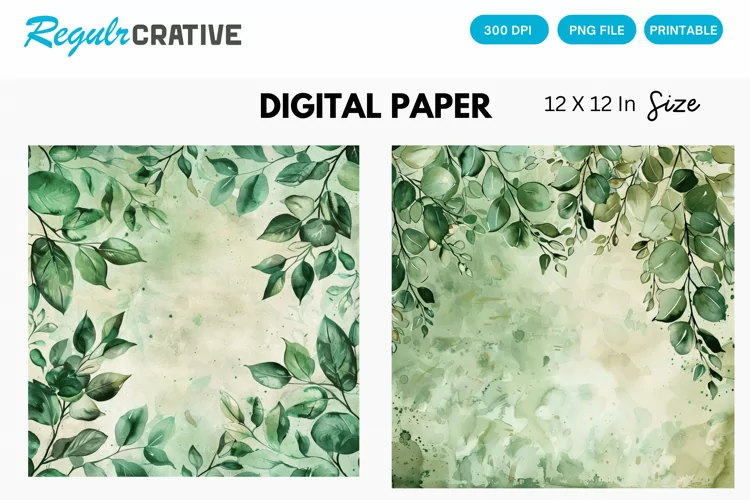 Vintage Watercolor Greenery Digital Paper
