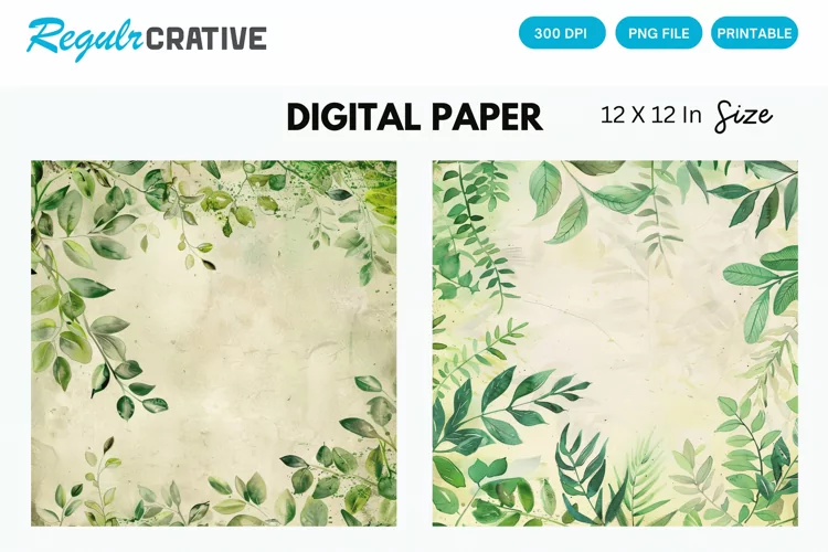 Vintage Watercolor Greenery Digital Paper