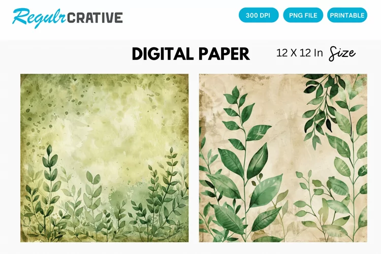 Vintage Watercolor Greenery Digital Paper