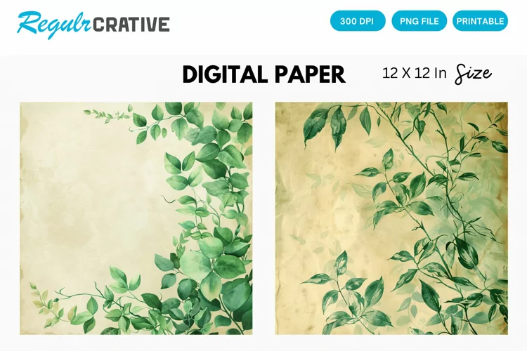 Vintage Watercolor Greenery Digital Paper
