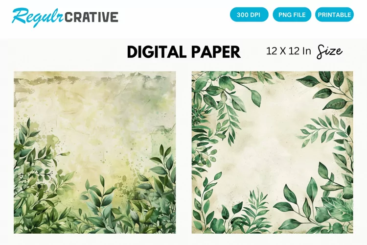 Vintage Watercolor Greenery Digital Paper