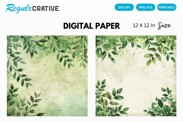 Vintage Watercolor Greenery Digital Paper