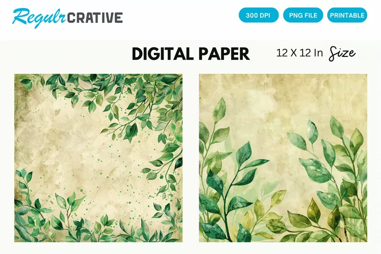 Vintage Watercolor Greenery Digital Paper
