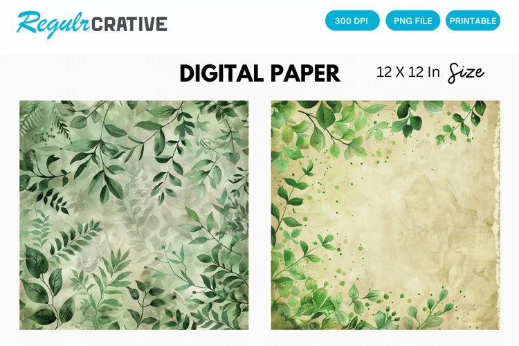 Vintage Watercolor Greenery Digital Paper