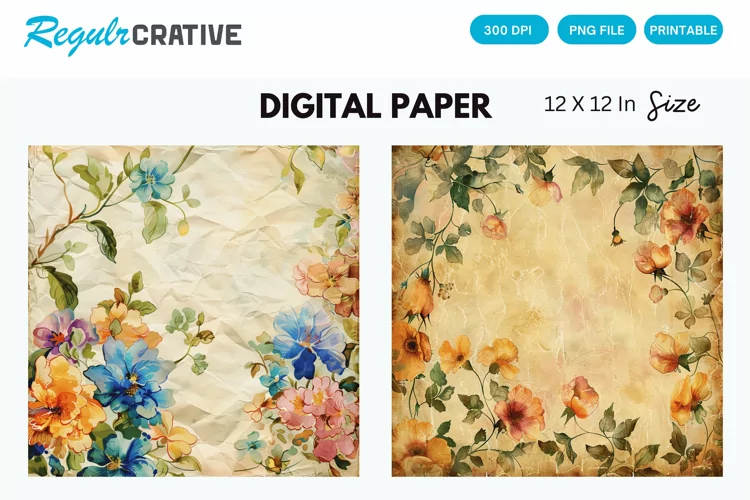Vintage Watercolor Pink Roses Digital Paper