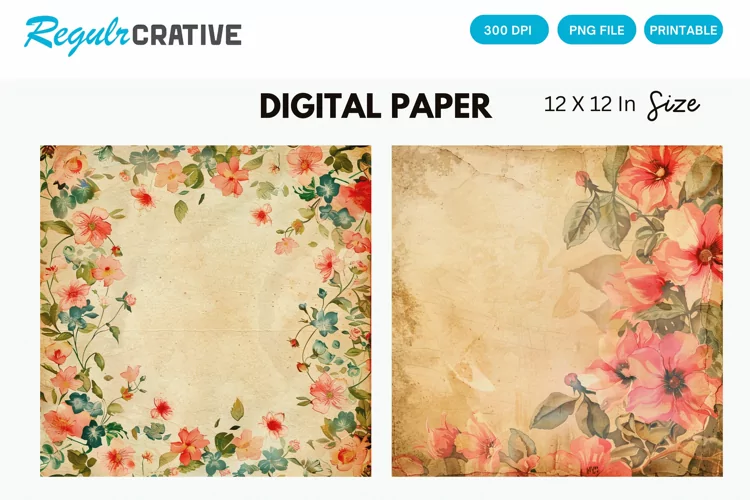 Vintage Watercolor Pink Roses Digital Paper