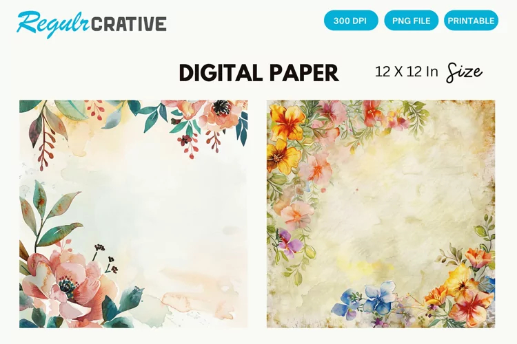 Vintage Watercolor Pink Roses Digital Paper