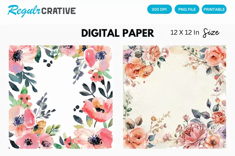 Vintage Watercolor Pink Roses Digital Paper