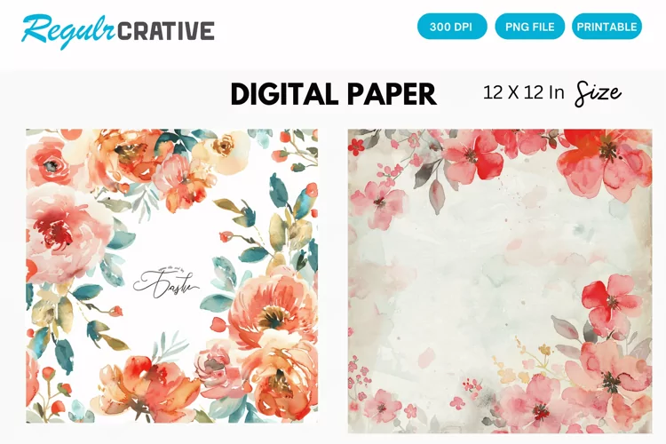 Vintage Watercolor Pink Roses Digital Paper