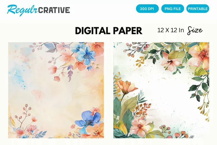 Vintage Watercolor Pink Roses Digital Paper