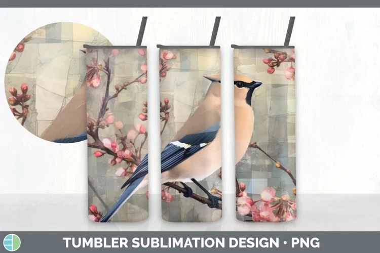 Vintage Waxwing Bird Tumbler | Sublimation 20 oz Skinny Tumb