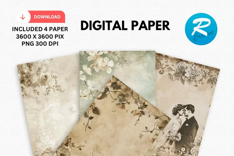 Vintage Wedding Digital Paper, Wedding Background