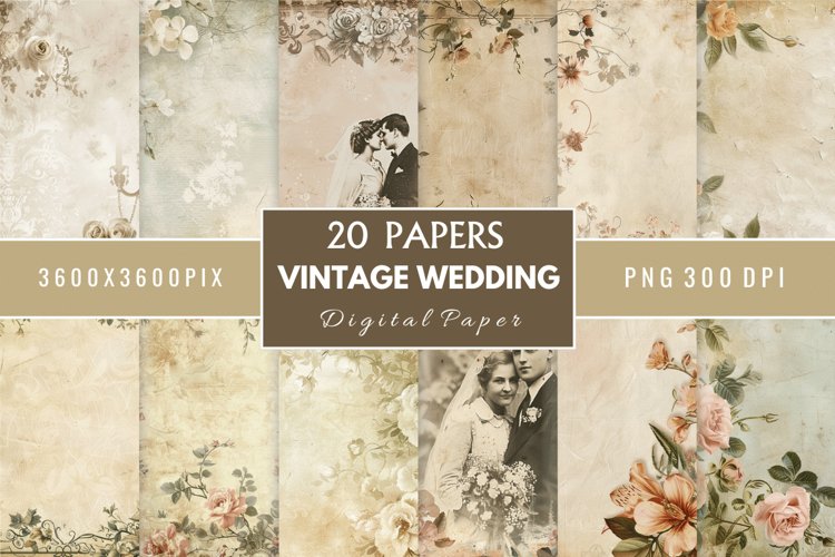 Vintage Wedding Digital Paper Bundle example image 1