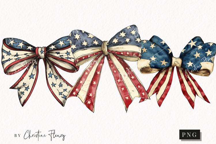 Whimsical 4th Of July Bows | 4th Of July PNG