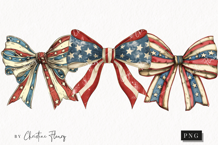 Whimsical 4th Of July Bows | 4th Of July PNG