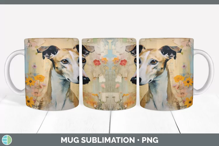 Vintage Whippet Dog Mug Wrap | Sublimation Coffee Cup Design