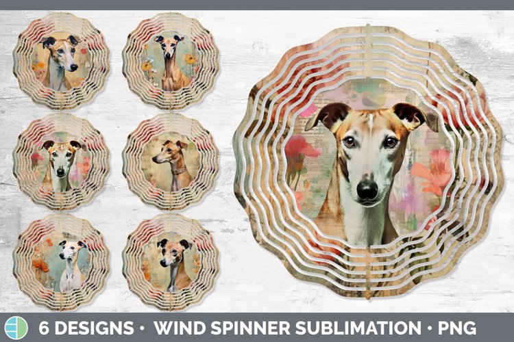 Bundle of six Decoupage Whippets Wind Spinner designs.
