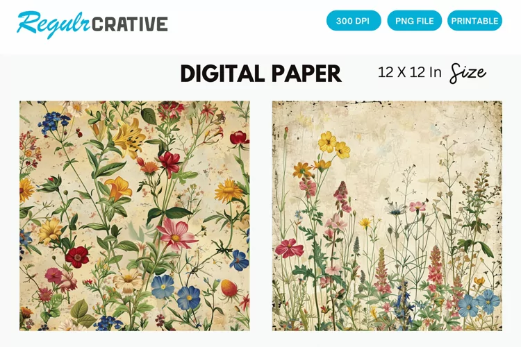 Vintage Wildflower Seamless Digital Paper