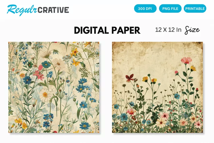 Vintage Wildflower Seamless Digital Paper