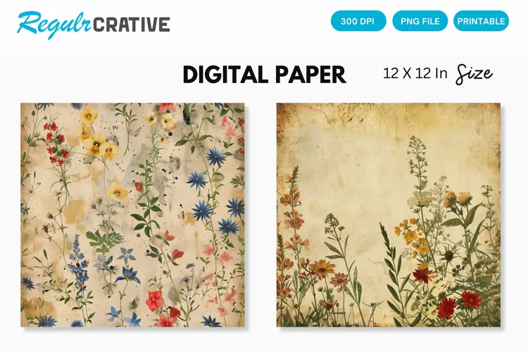 Vintage Wildflower Seamless Digital Paper