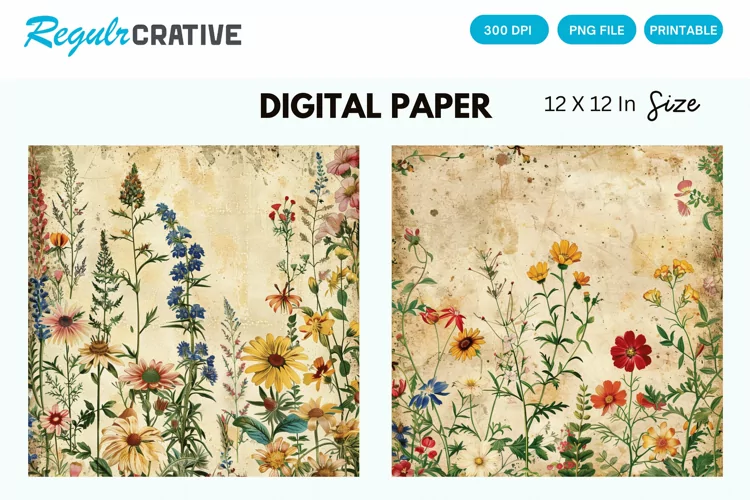 Vintage Wildflower Seamless Digital Paper