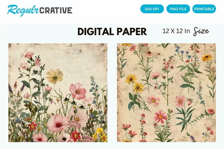 Vintage Wildflower Seamless Digital Paper