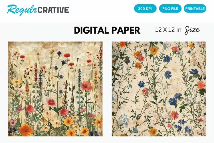 Vintage Wildflower Seamless Digital Paper