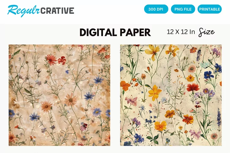 Vintage Wildflower Seamless Digital Paper